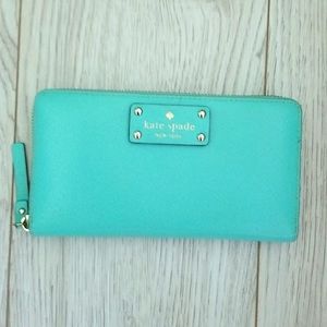 Kate Spade Large Continental Teal Leather Zip Wallet